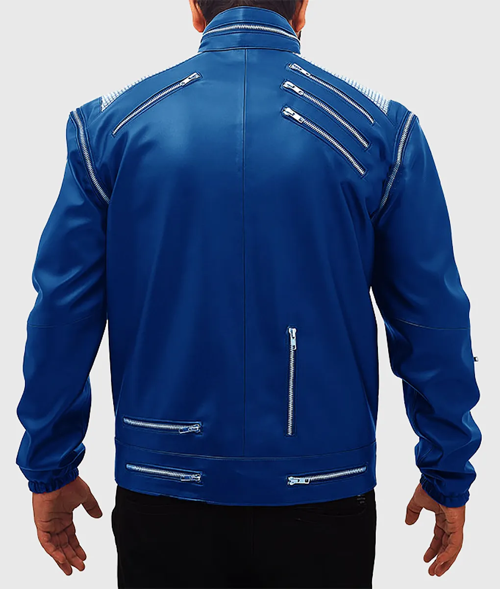 Michael Jackson Beat It Leather Jacket in Wacky Blue Color - TLC