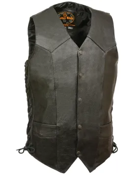 Milwaukee Leather Men's Black Classic Side Lace Biker Vest - Big & Tall