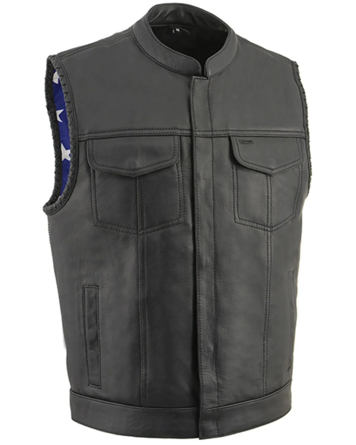 Milwaukee Leather Men's Old Glory Laced Arm Hole Concealed Carry Leather Vest