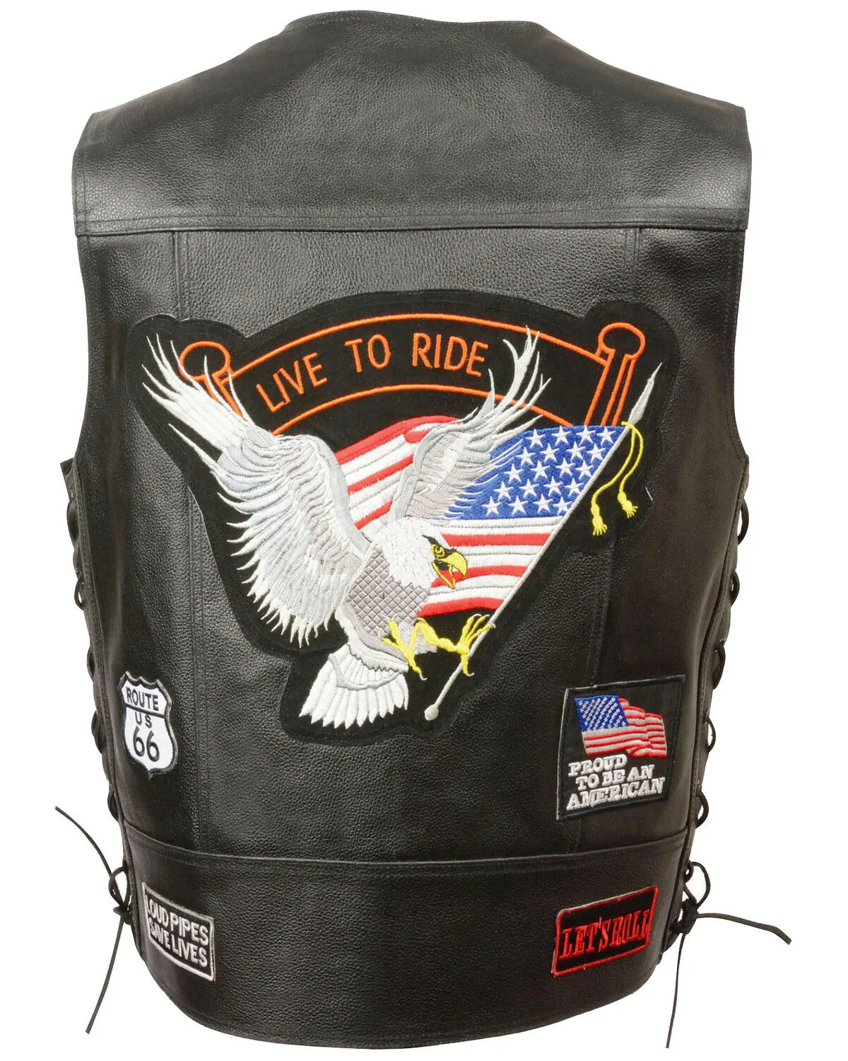 Milwaukee Leather Men's Side Lace "Live to Ride" Patch Vest - 4X