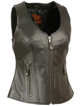 Milwaukee Leather Women's Open Neck Zipper Front Leather Vest - 4X