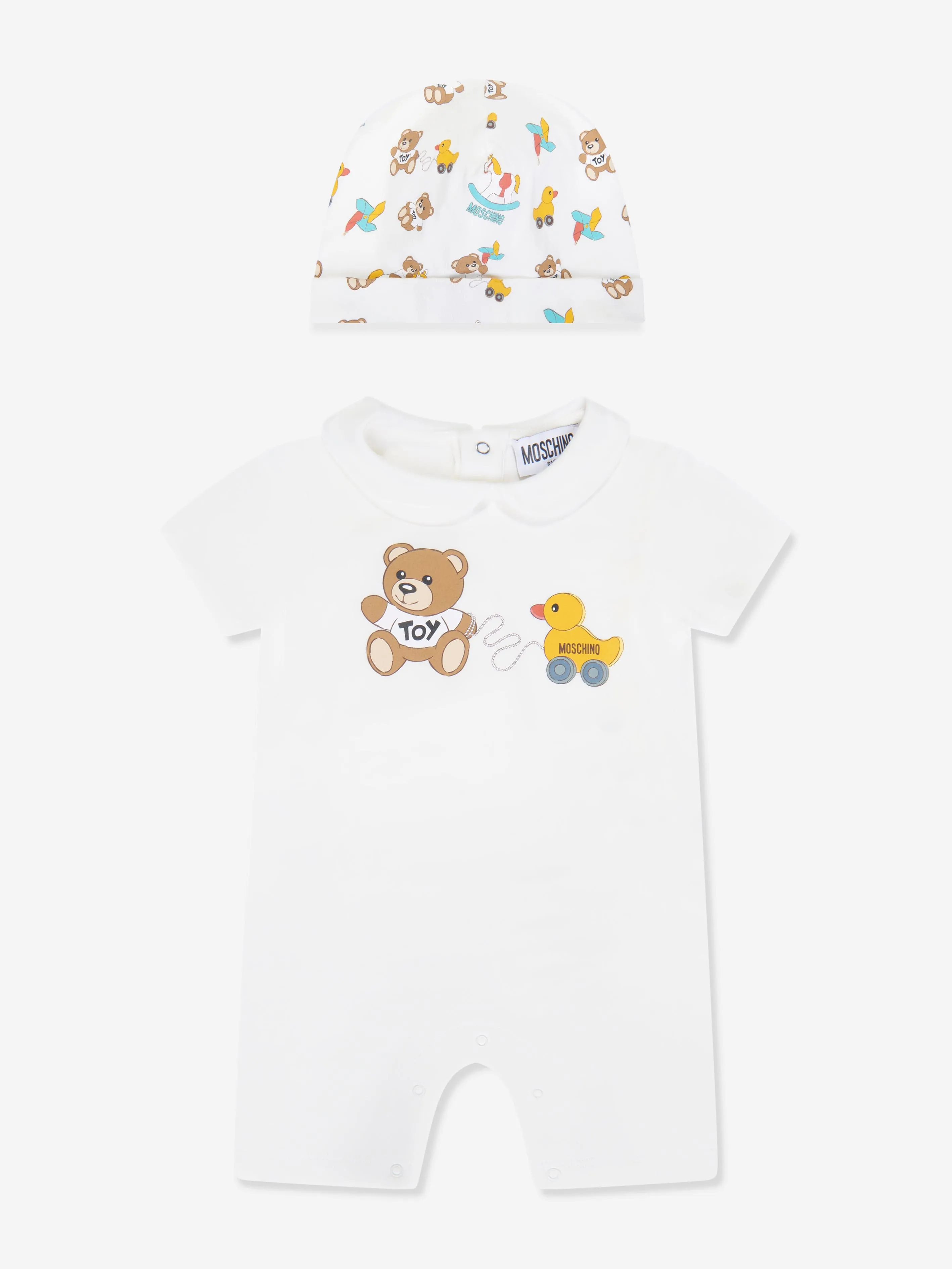 Moschino Baby Romper And Hat Gift Set in Ivory