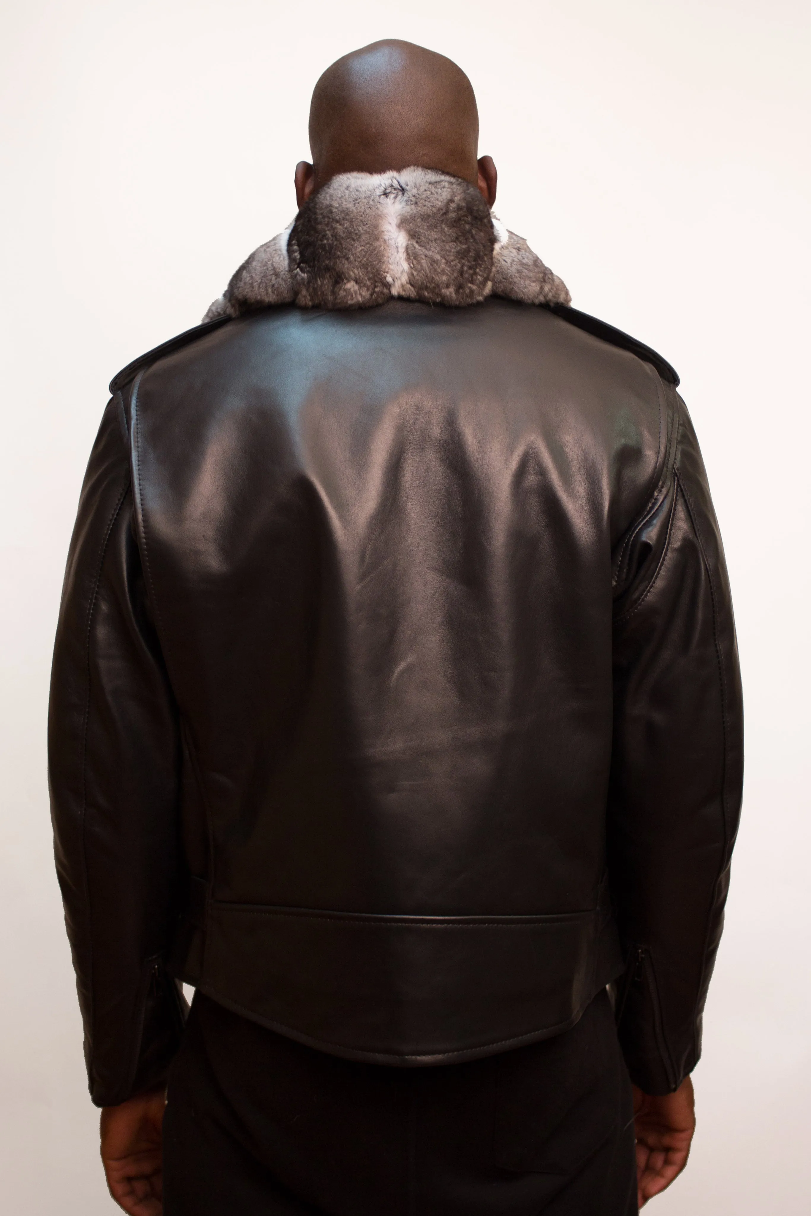 Motorcycle Biker Jacket with Chinchilla Fur Collar Style #3011-1