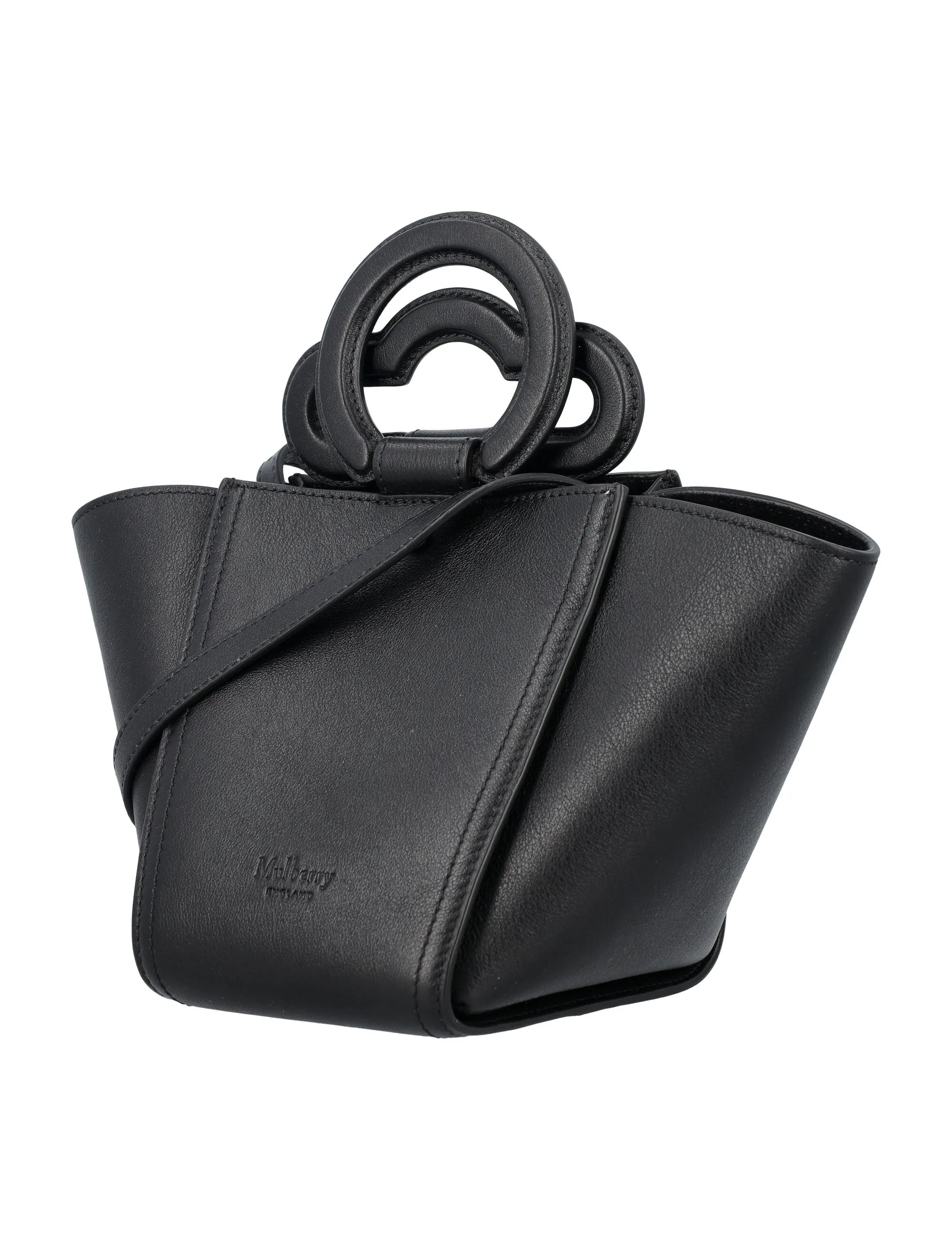 MULBERRY Mini Rider's Silky Leather Top Handle Bag with Detachable Strap - Black, 26x16.5x16 cm