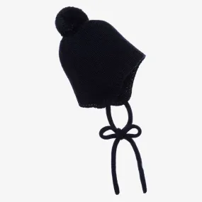 Navy Blue Wool Knit Pom-Pom Hat