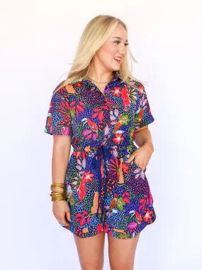 Navy Print Button-Up Romper