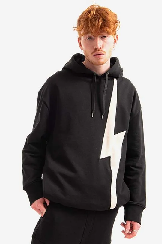 Neil Barett cotton sweatshirt Easy Hooded Sweatshirt men's black color