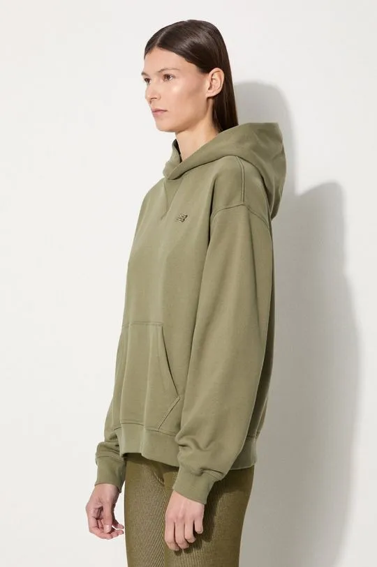 New Balance cotton sweatshirt women's green color hooded WT41537DEK