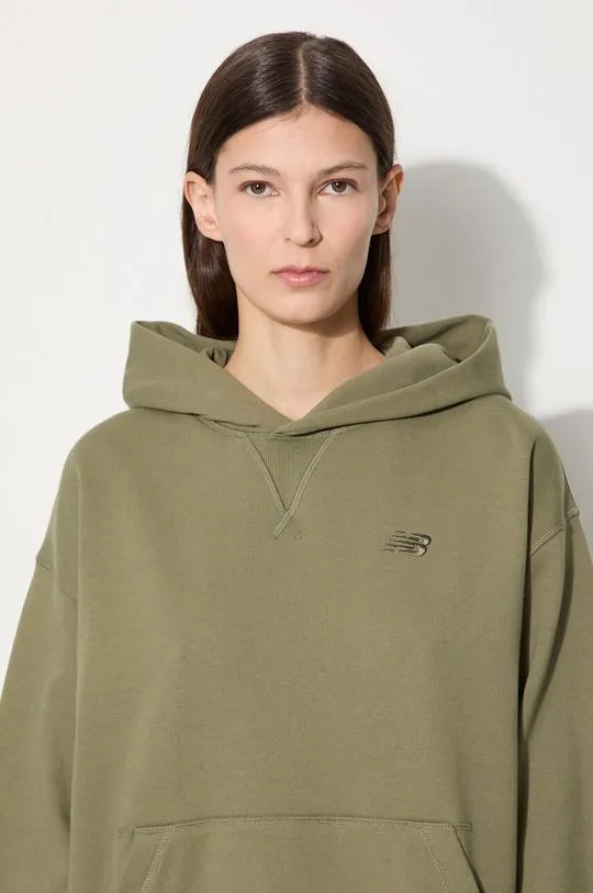 New Balance cotton sweatshirt women's green color hooded WT41537DEK