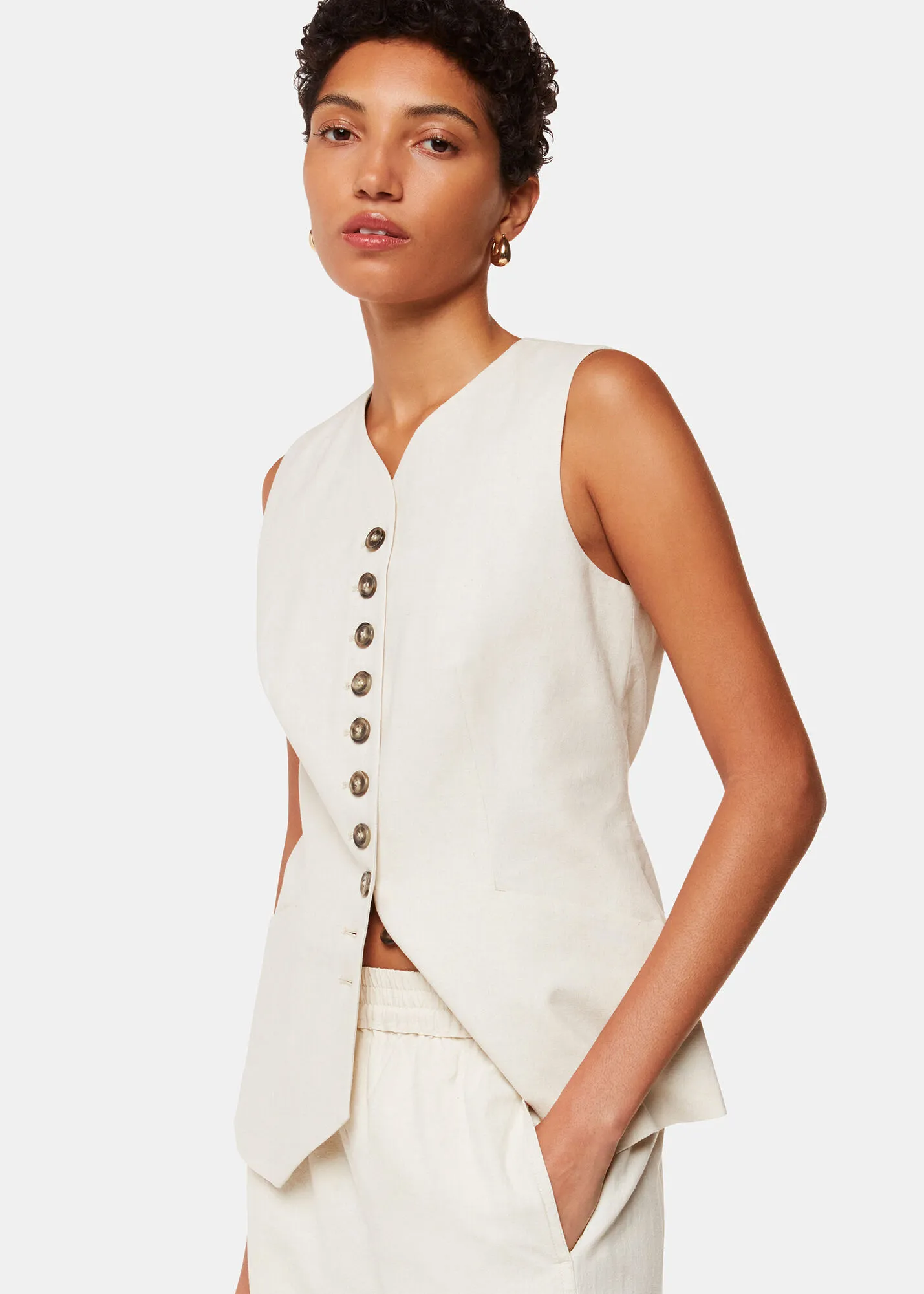 Oatmeal Lindsey Linen Blend Waistcoat