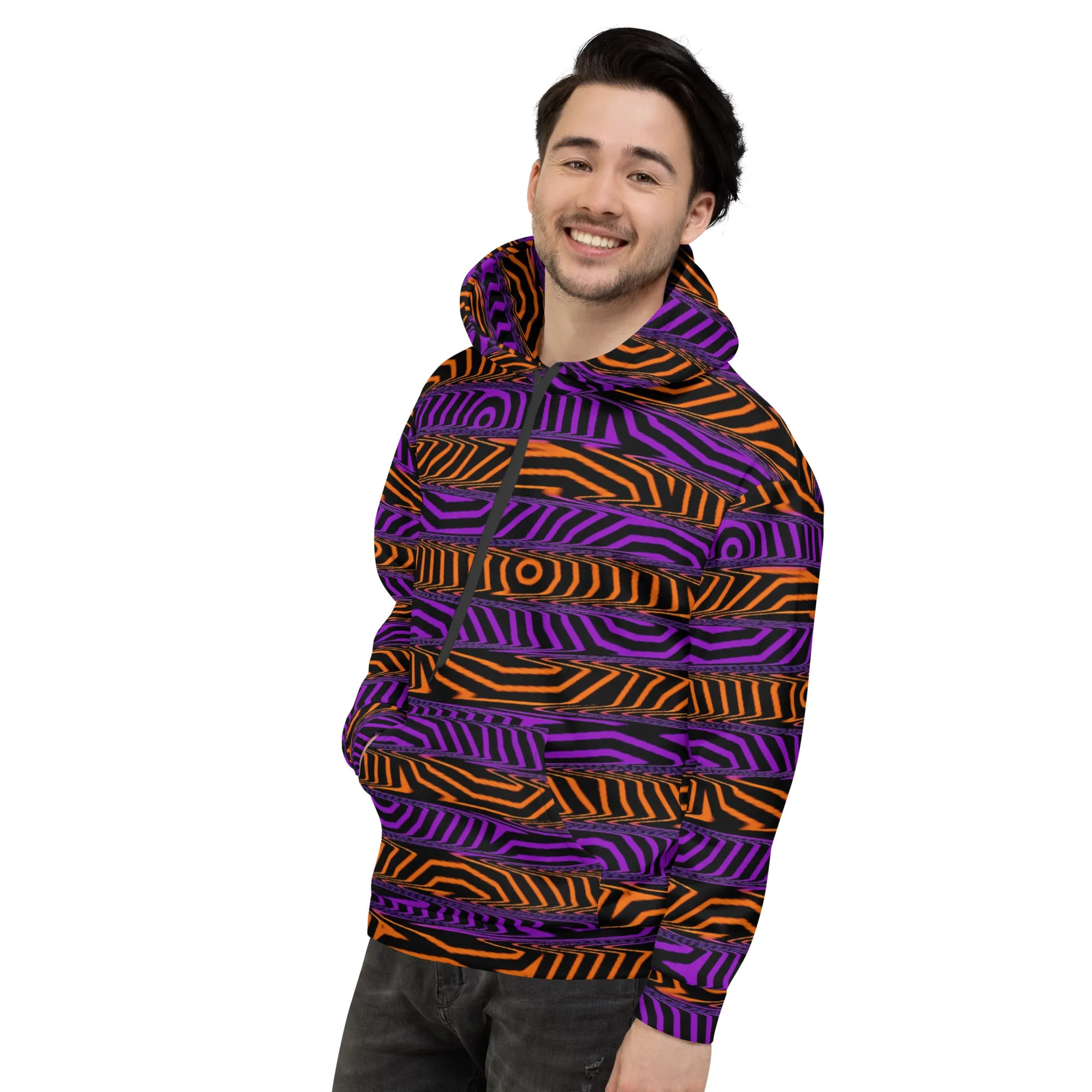 Orange and Purple Spooky Stripes Pullover Hoodie