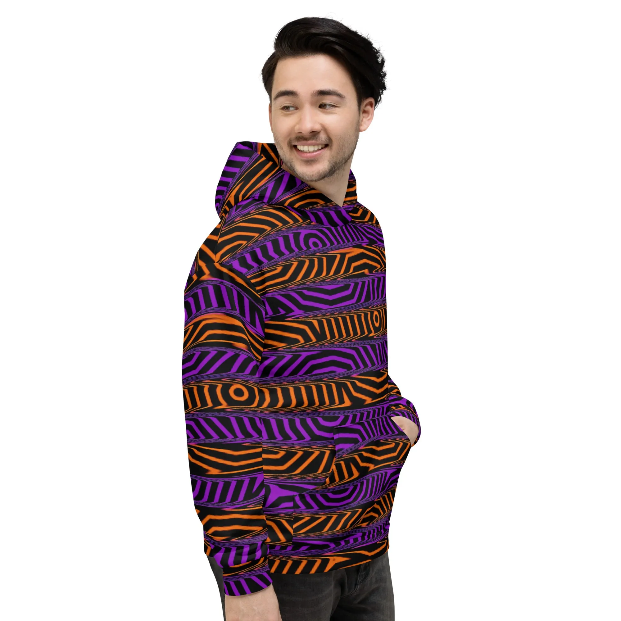 Orange and Purple Spooky Stripes Pullover Hoodie