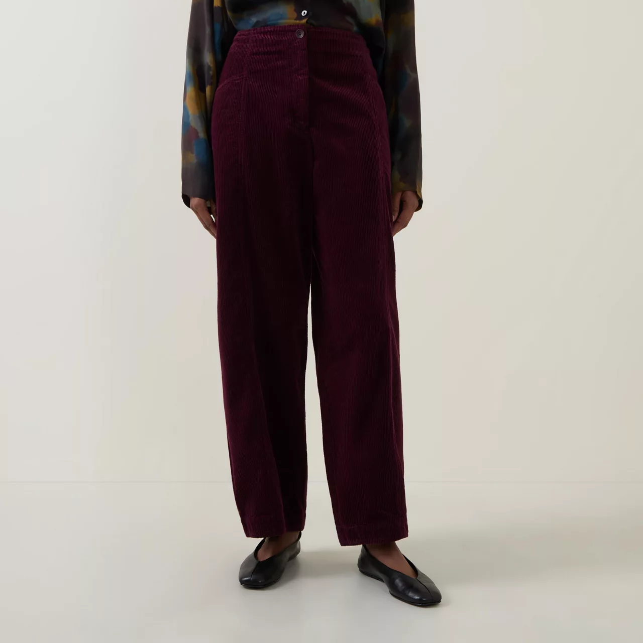 OSKA Mid-Rise Corduroy Straight Leg Trousers - Wine