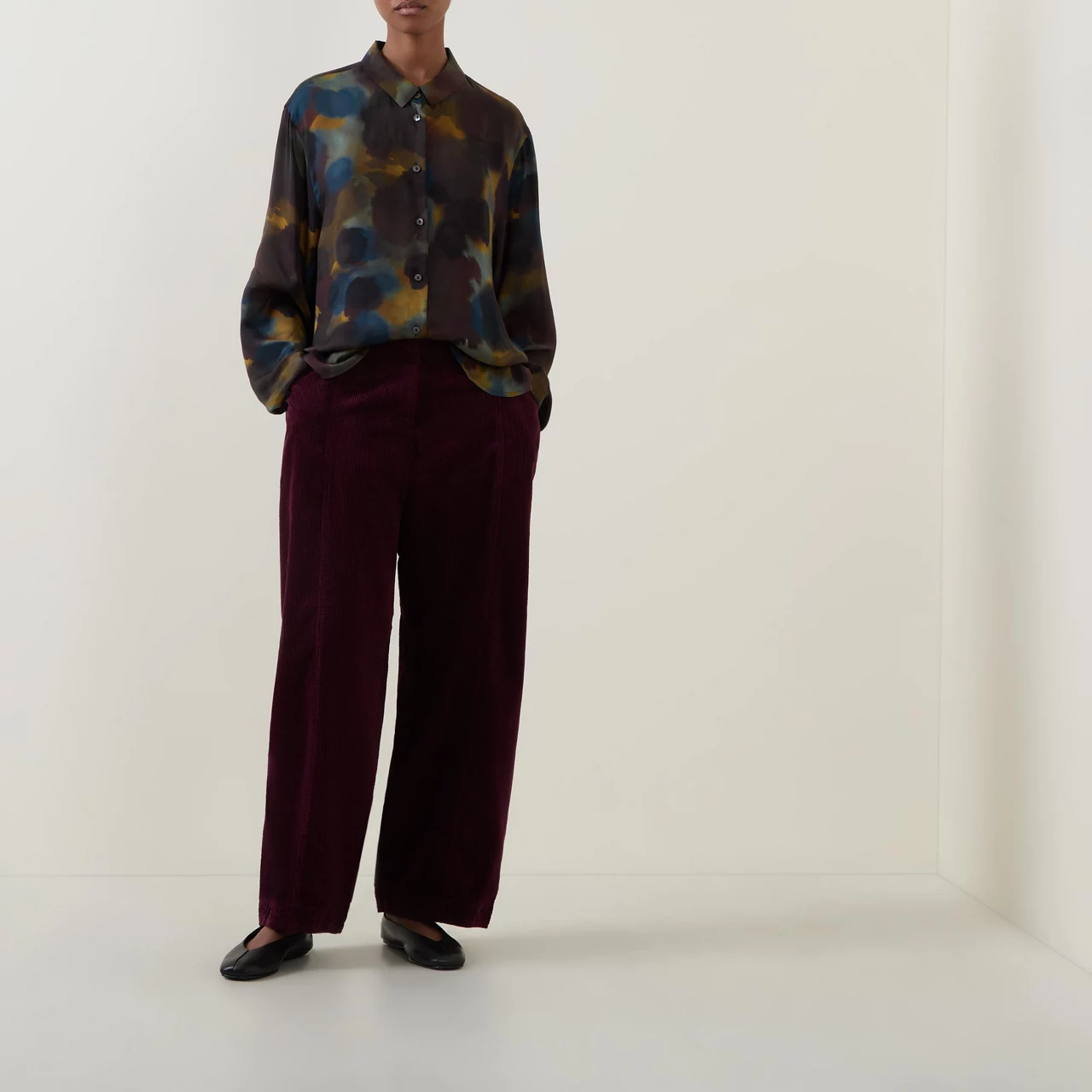 OSKA Mid-Rise Corduroy Straight Leg Trousers - Wine