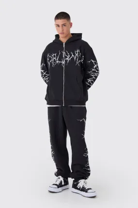 Oversized Graffiti Zip Through Hooded Tracksuit