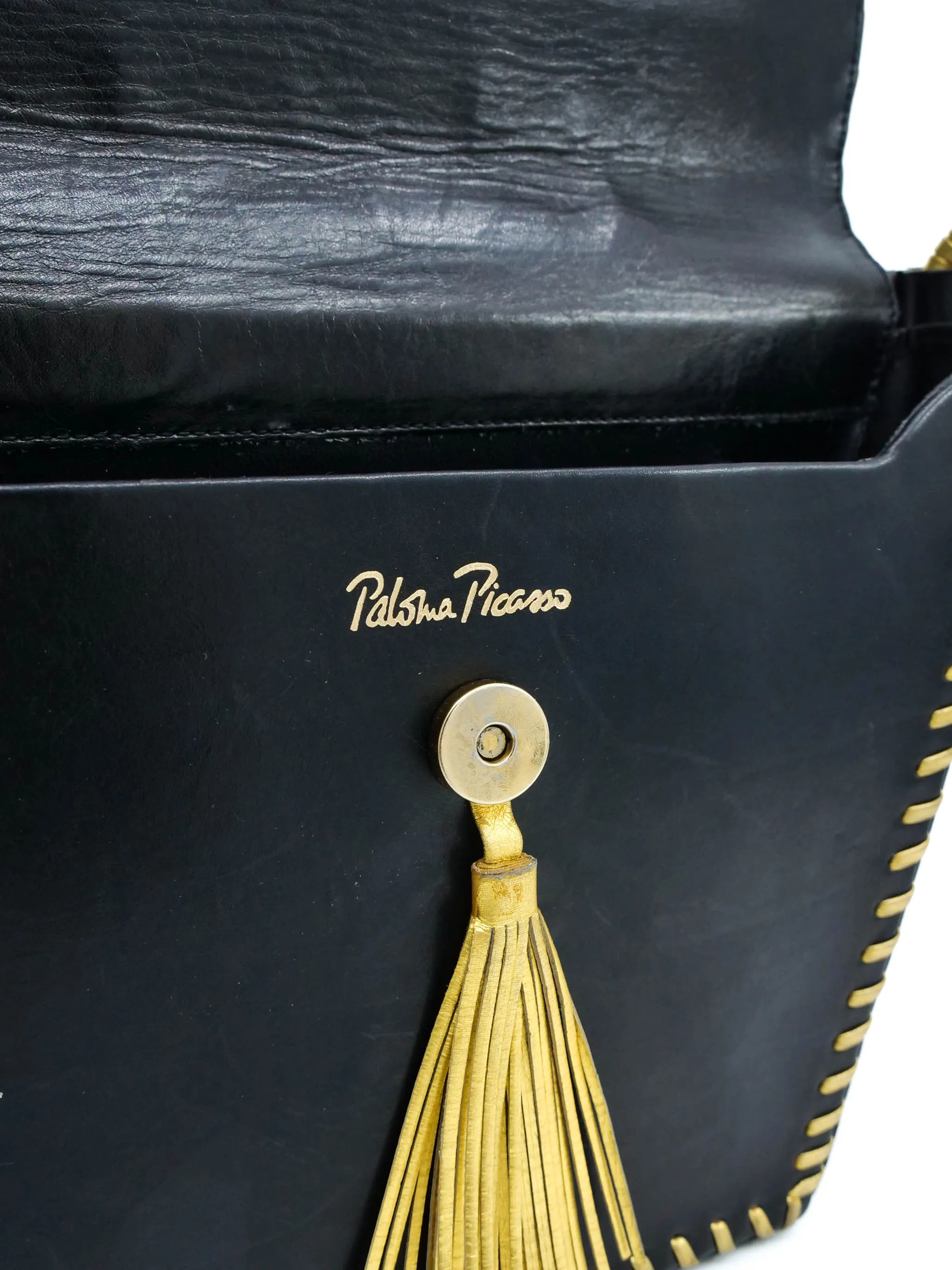 Paloma Picasso Metallic Whipstitch Leather Bag