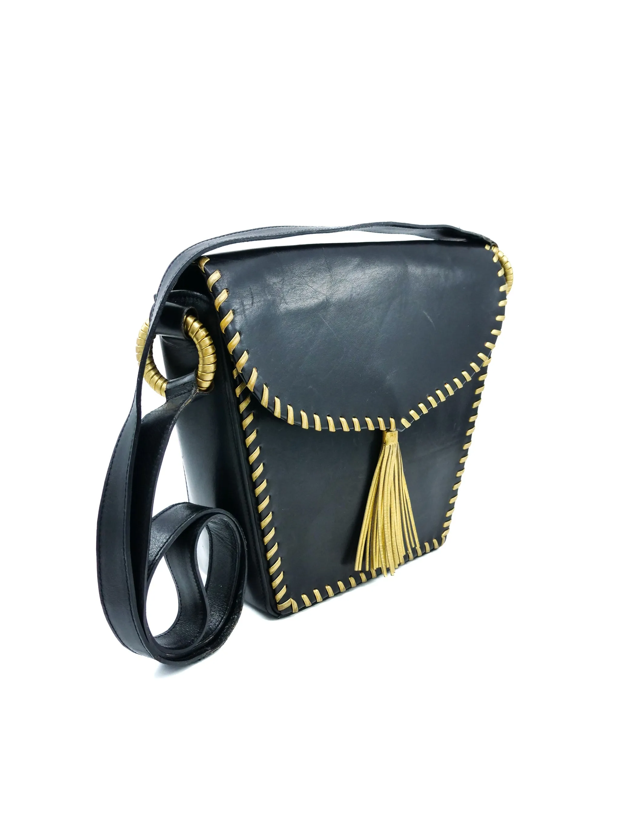 Paloma Picasso Metallic Whipstitch Leather Bag