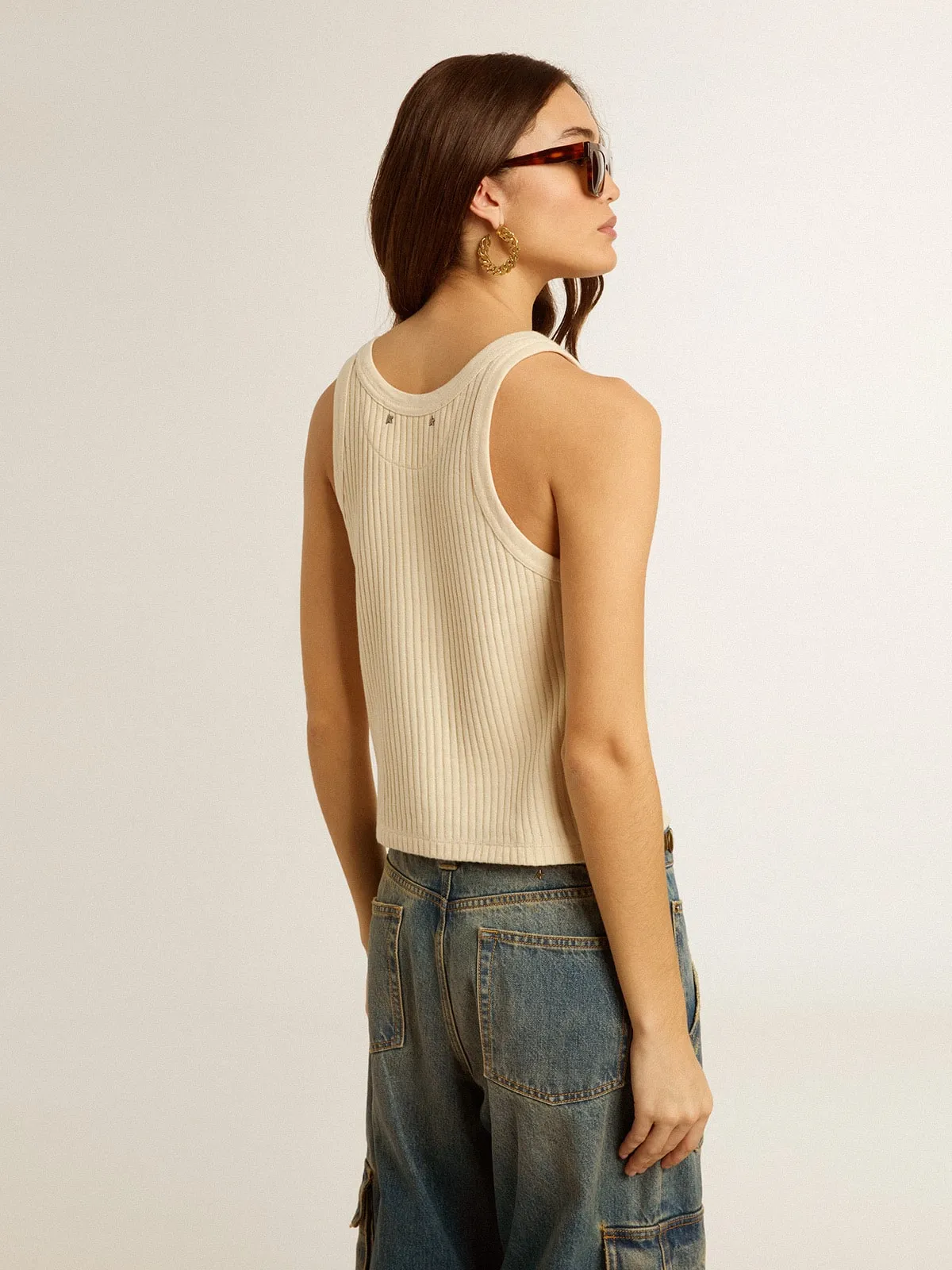 Parchment-colored sleeveless top