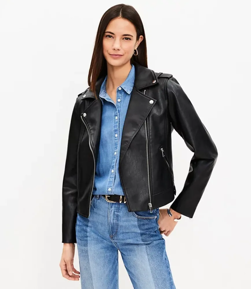 Pebbled Faux Leather Moto Jacket