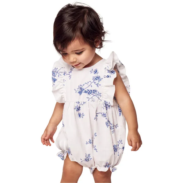 Petite Plume Ruffled Romper, Indigo Floral