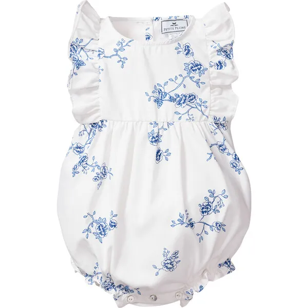 Petite Plume Ruffled Romper, Indigo Floral