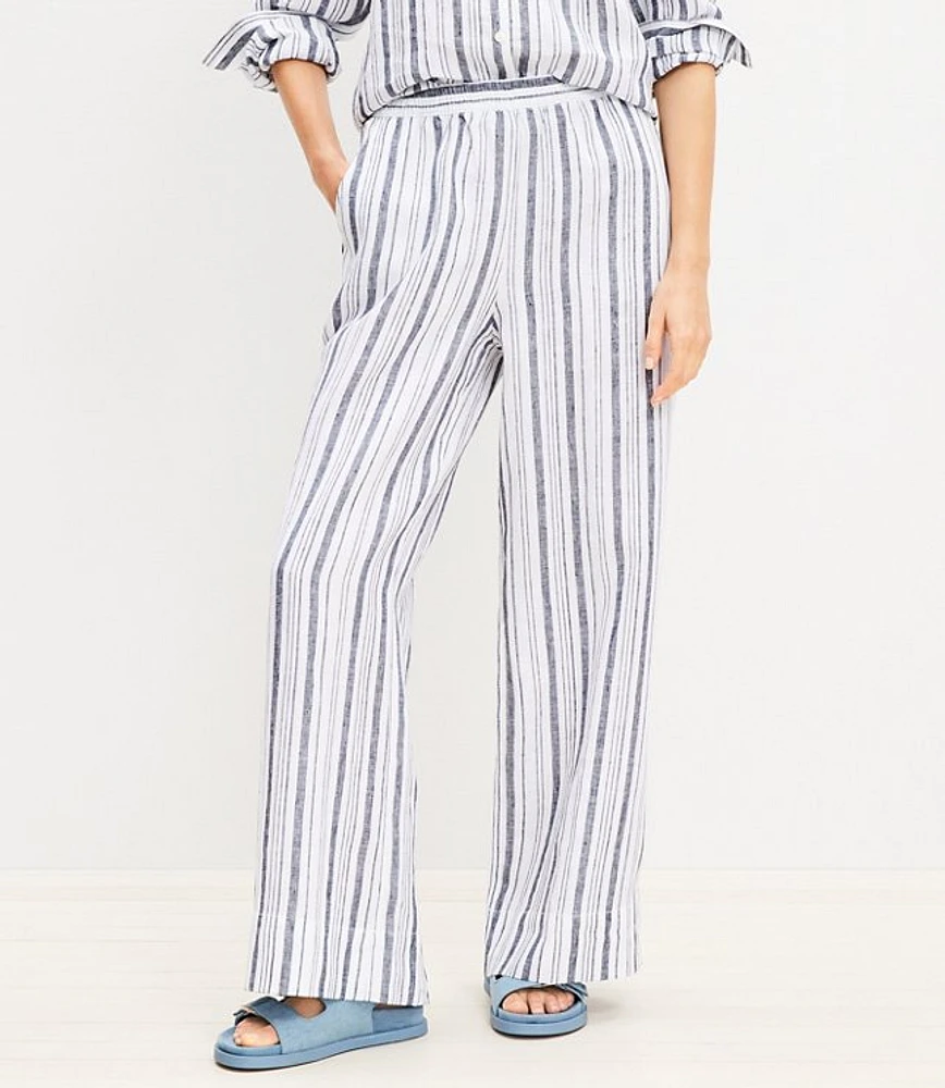 Petite Pull On Wide Leg Pants Striped Linen