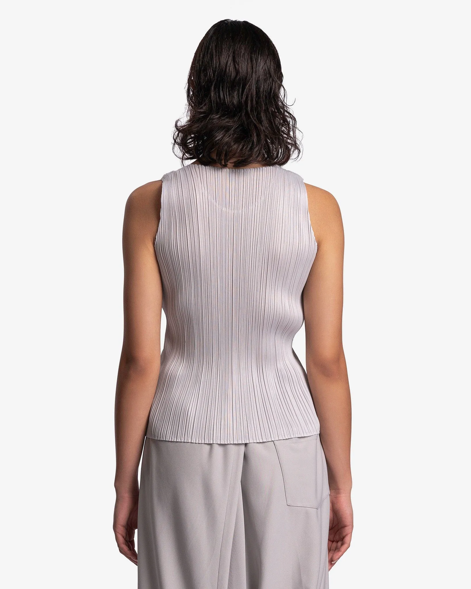 Pleats Please Issey Miyake Basics Sleeveless Top in Light Gray