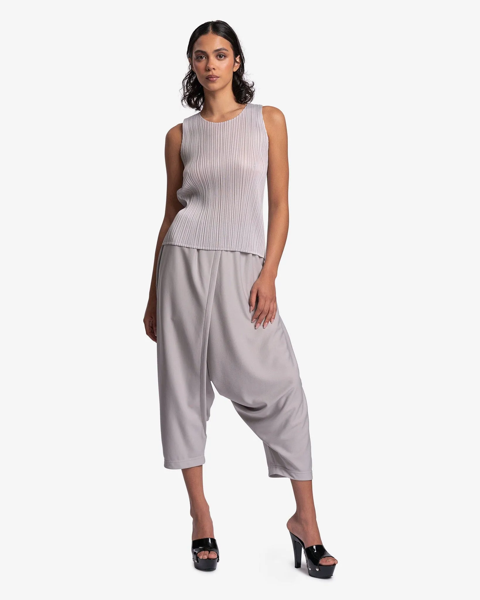 Pleats Please Issey Miyake Basics Sleeveless Top in Light Gray