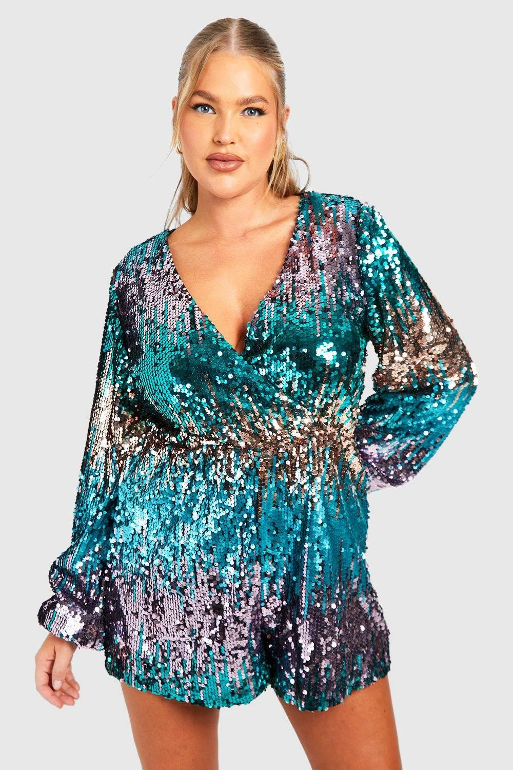 Plus Ombre Sequin Wrap Romper