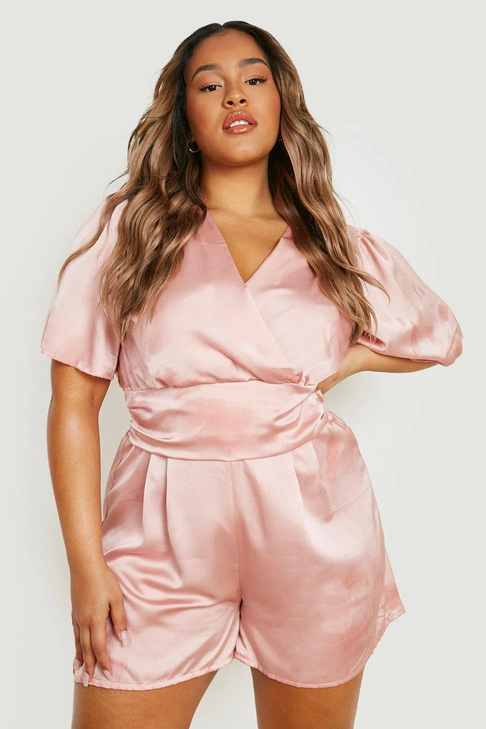 Plus Satin Angel Sleeve Romper