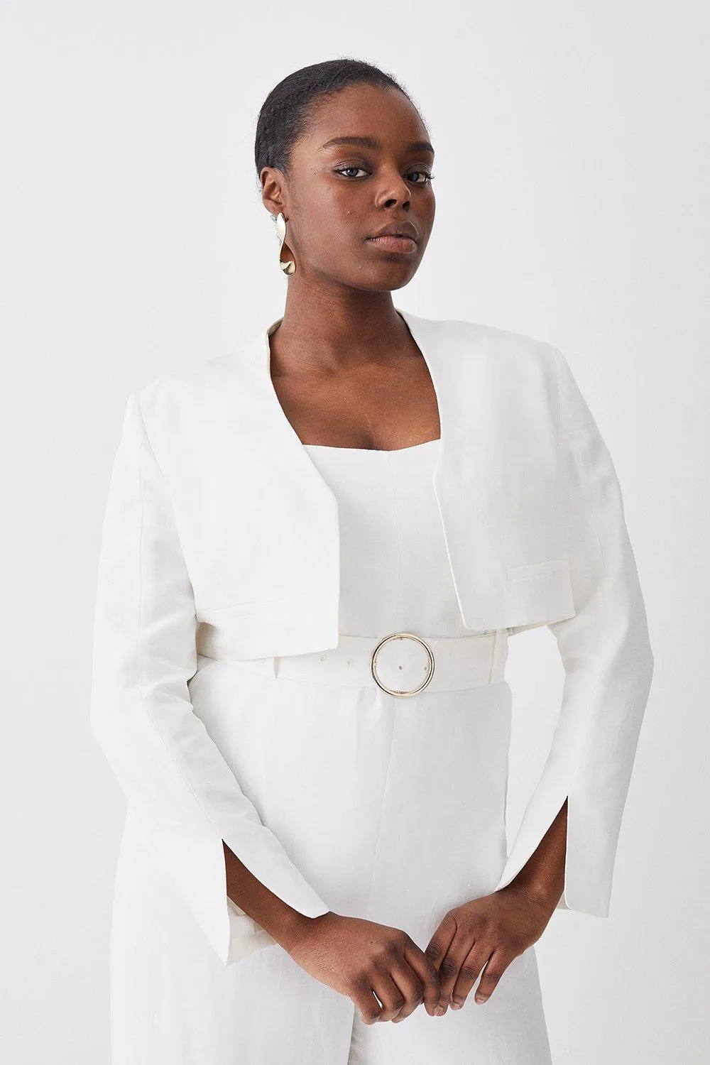 Plus Size Linen Edge To Edge Cropped Jacket | Karen Millen