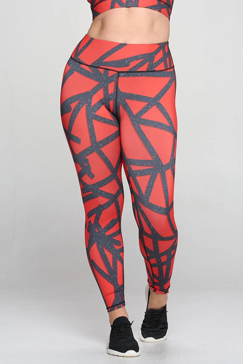 Plus Size Smoky Abstract Grid Workout Leggings