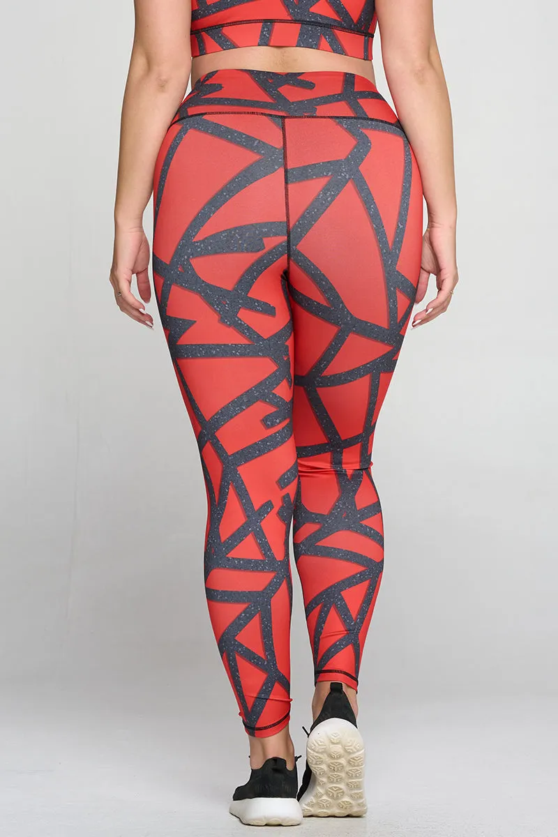 Plus Size Smoky Abstract Grid Workout Leggings