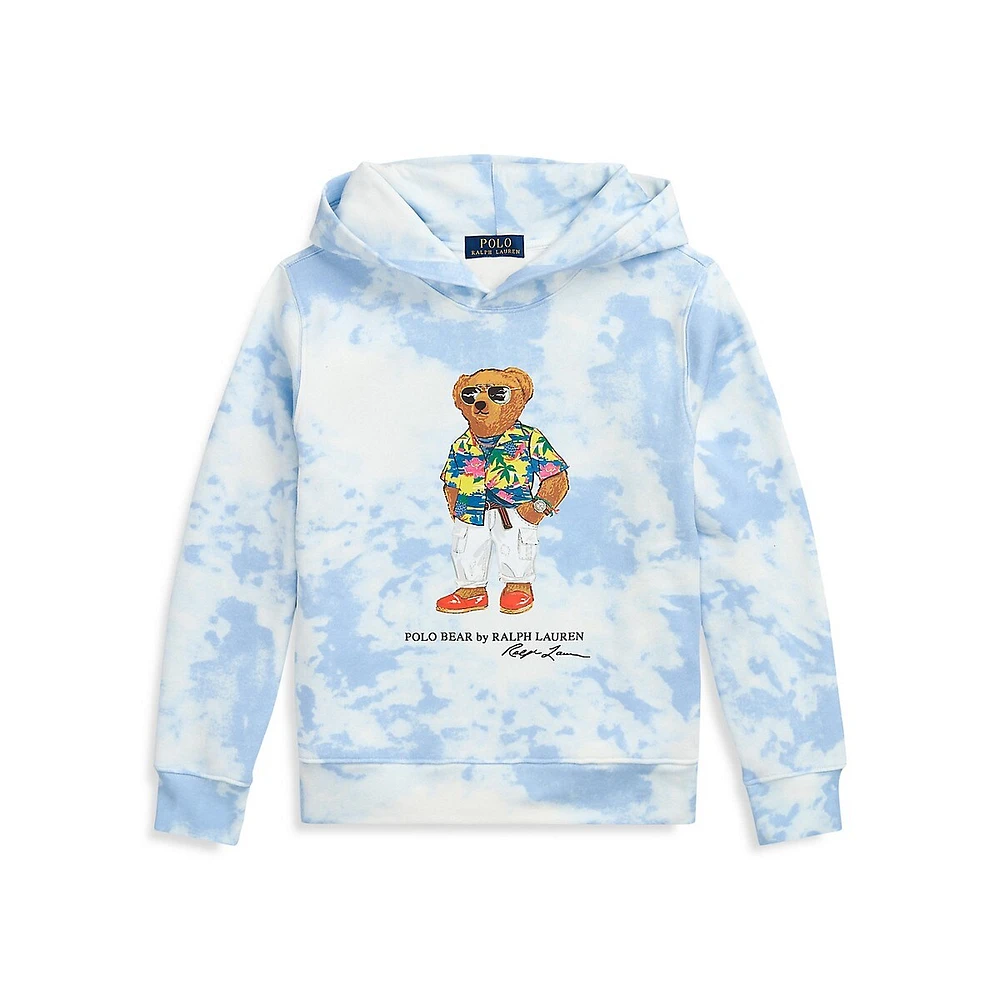 Polo Ralph Lauren Boy's Tie-Dye-Print Polo Bear Fleece Hoodie