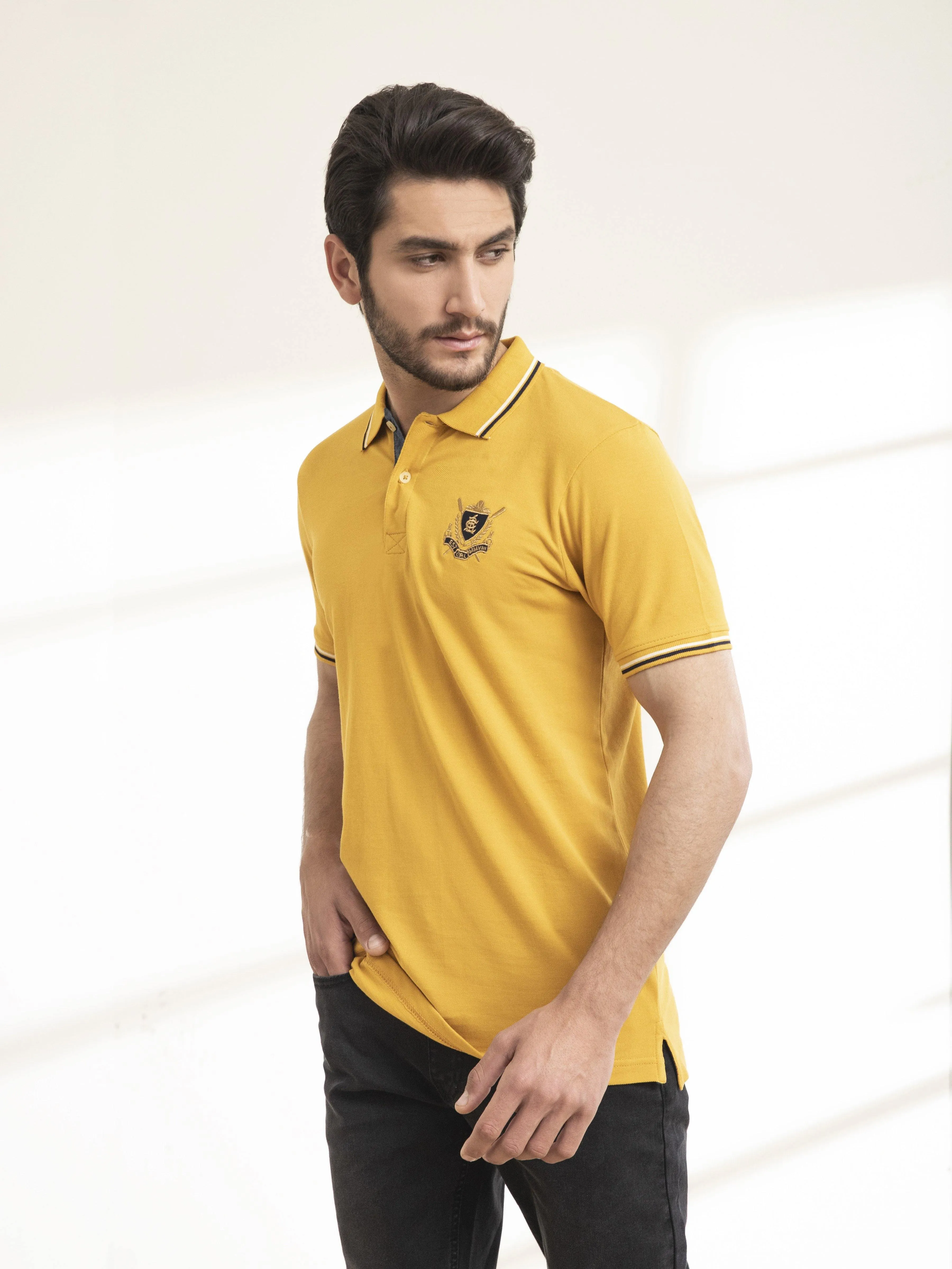 POLO SHIRT TIPPING COLLAR MUSTARD