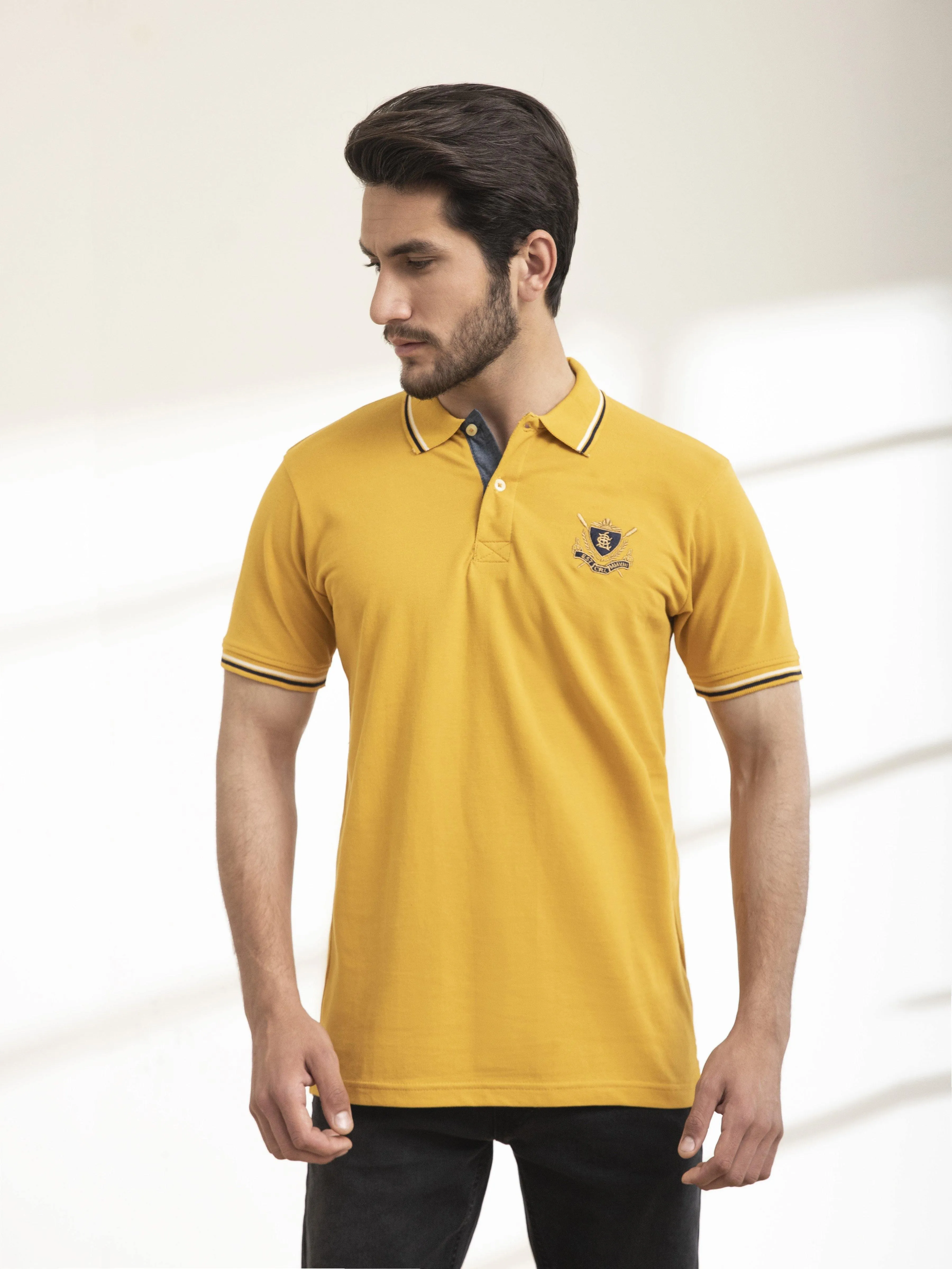 POLO SHIRT TIPPING COLLAR MUSTARD