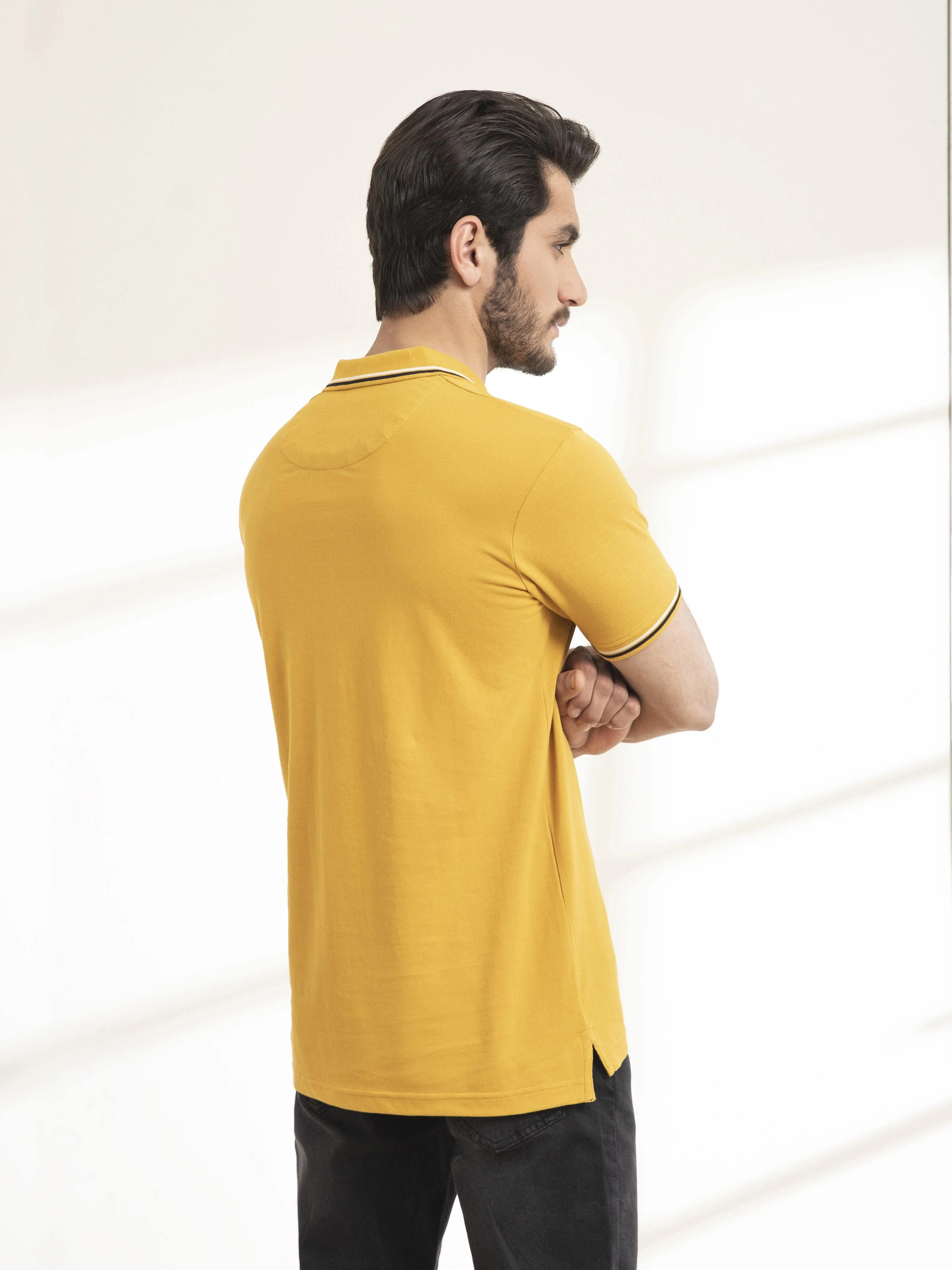 POLO SHIRT TIPPING COLLAR MUSTARD