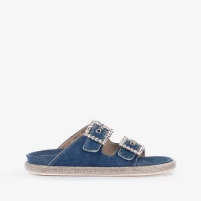 POOLSIDE SANDAL Blue denim slipper with Crystals