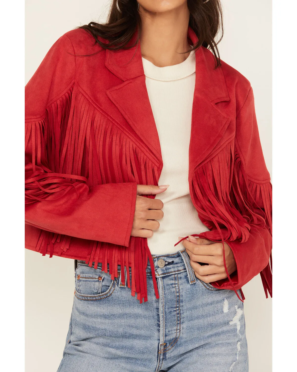 Product Name:  Saints & Hearts Women's Faux Suede Cropped Fringe Jacket