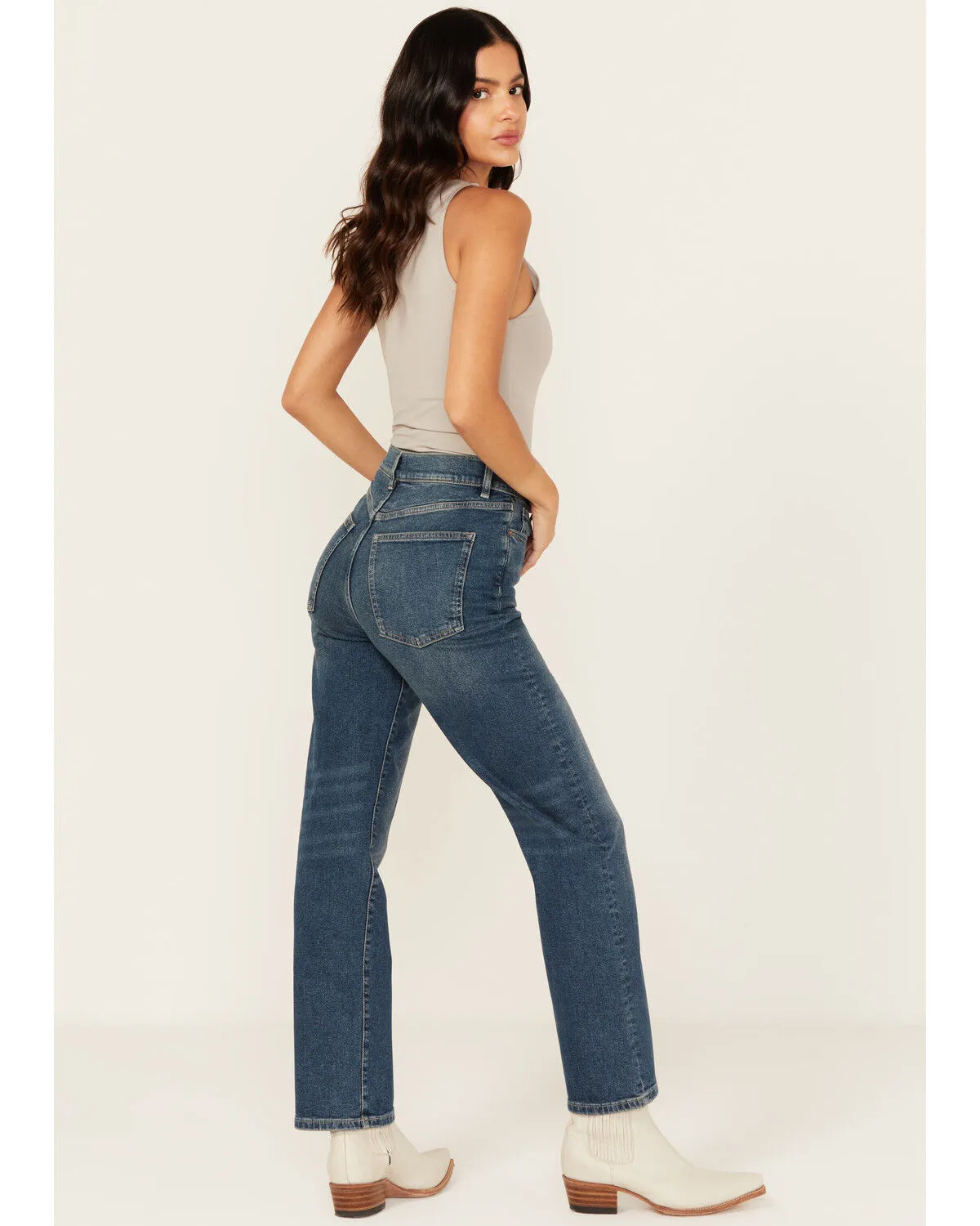 Product Name:  Warp + Weft Women's Ase Dark Wash High Rise Straight Stretch Denim Jeans