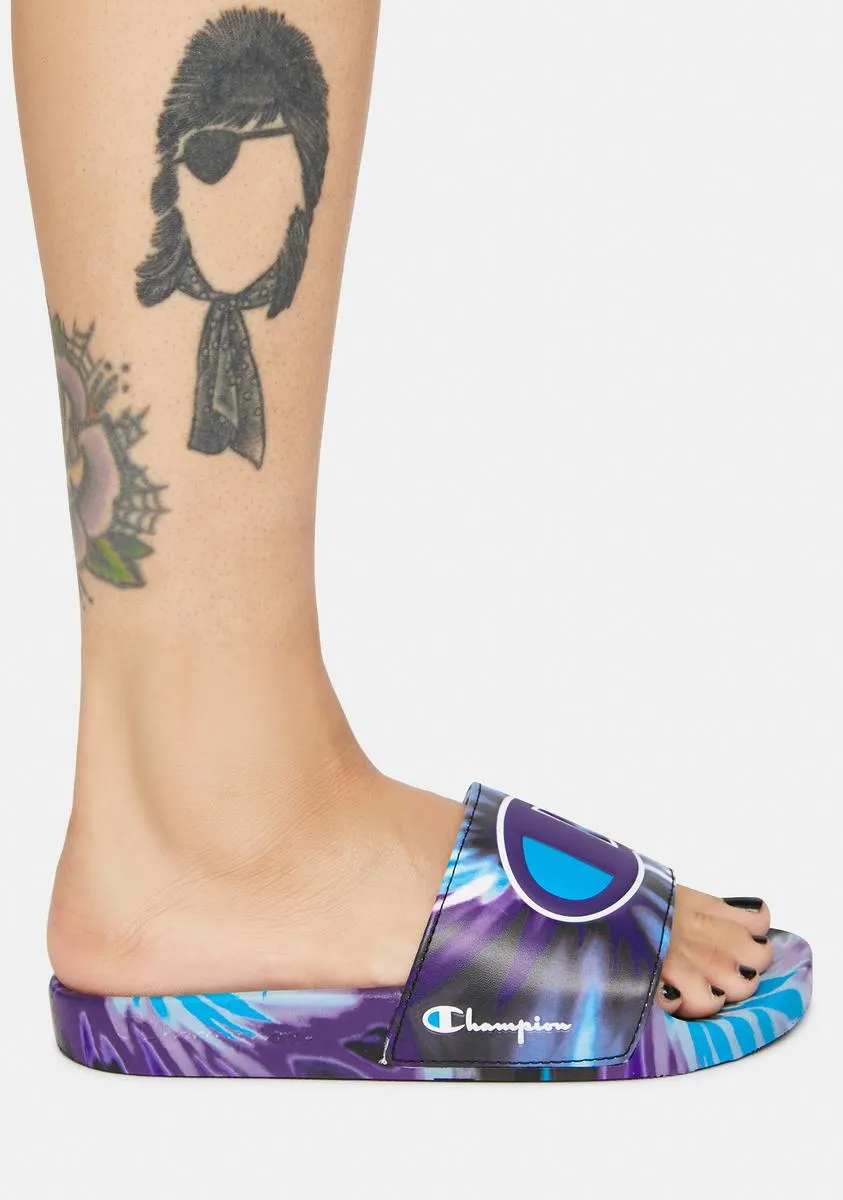 Purple IPO Tie Dye Slide Sandals-