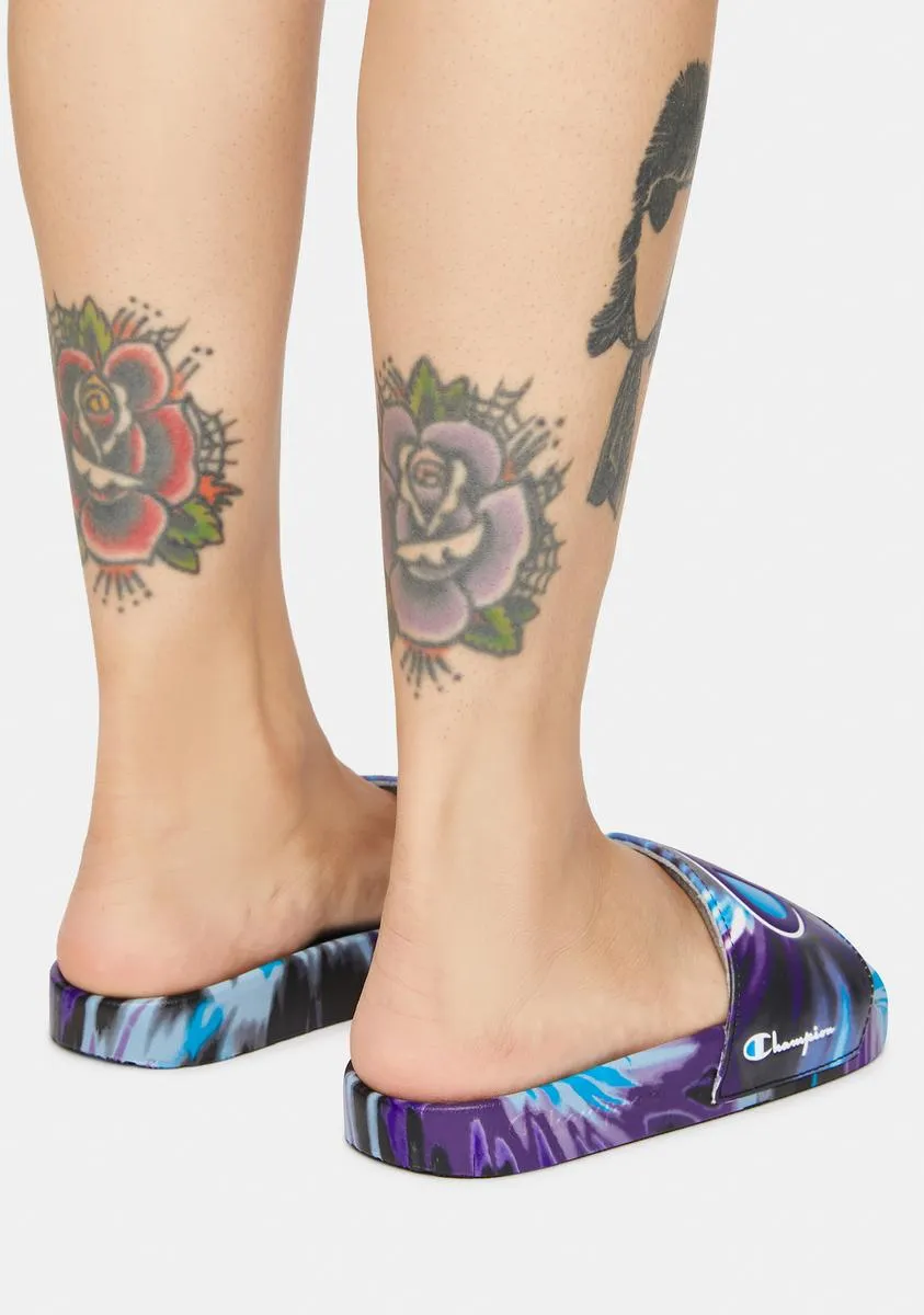 Purple IPO Tie Dye Slide Sandals-