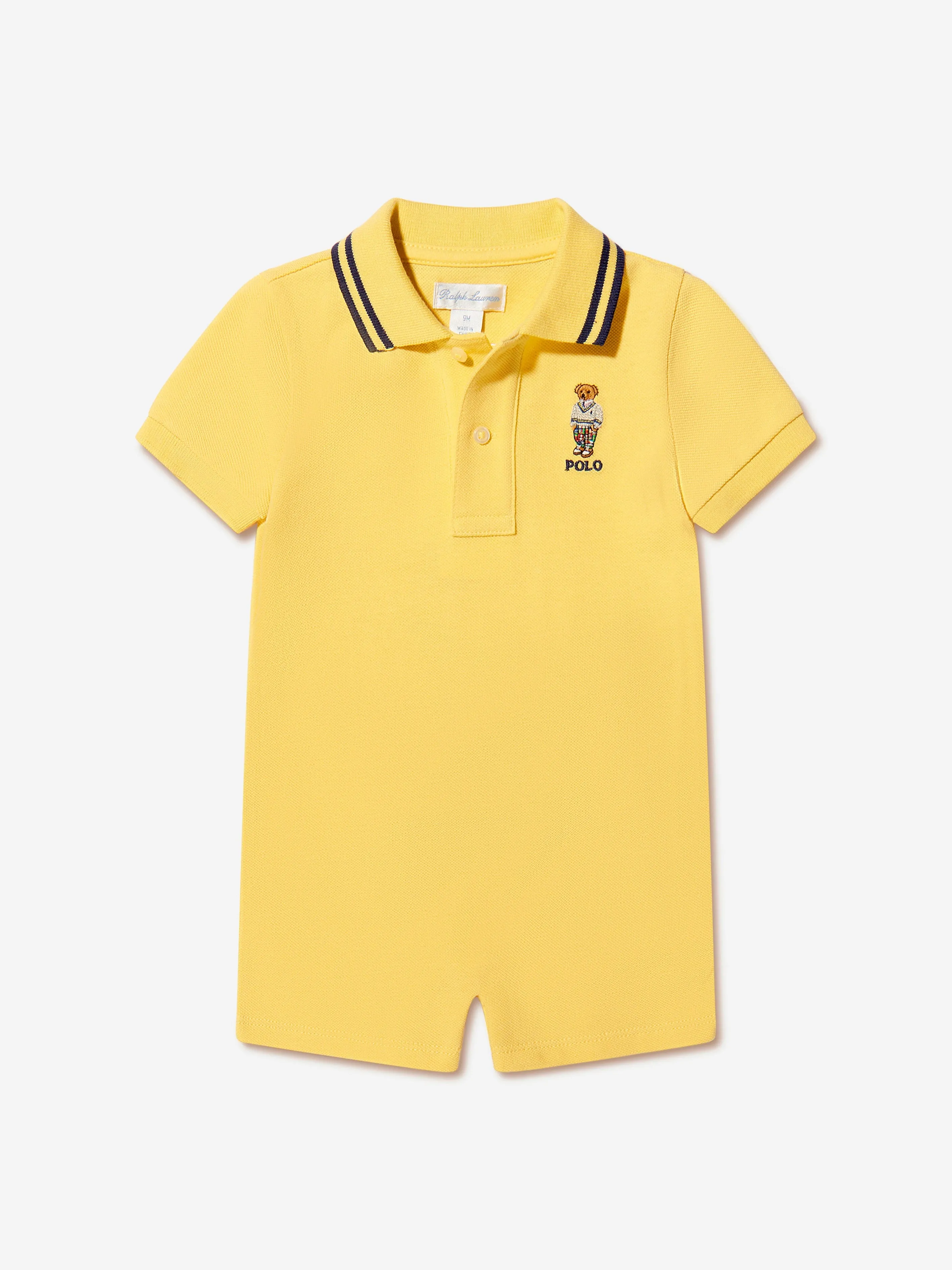 Ralph Lauren Baby Boys Bear Polo Romper in Yellow