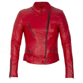 Red Belted Leather Jacket for Women | Leather Skin Shop - Leather Skin Shop