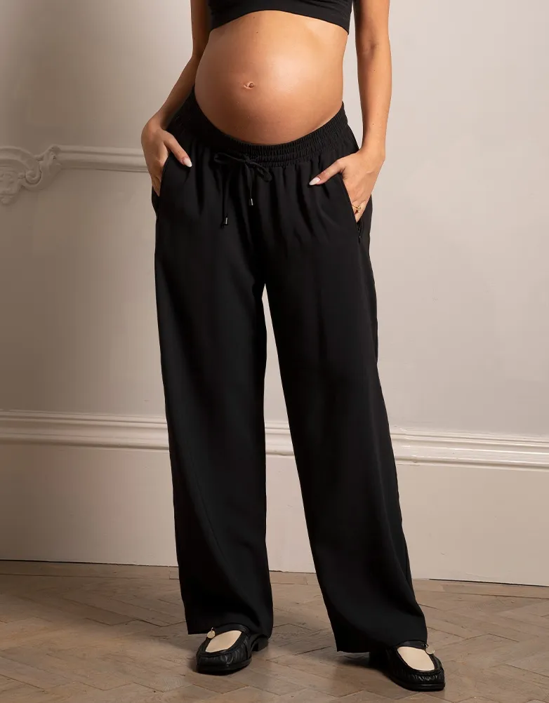 Reina | Wide Leg Black Maternity Pants