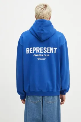 Represent cotton sweatshirt Represent Owners Club men's blue color hooded with a print OCM41113.109