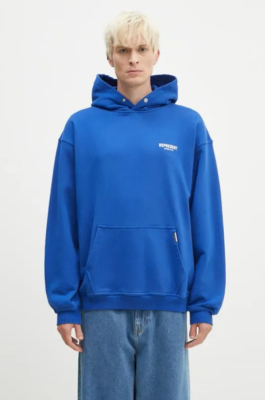 Represent cotton sweatshirt Represent Owners Club men's blue color hooded with a print OCM41113.109