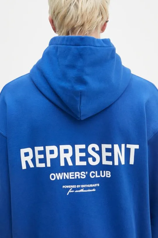 Represent cotton sweatshirt Represent Owners Club men's blue color hooded with a print OCM41113.109