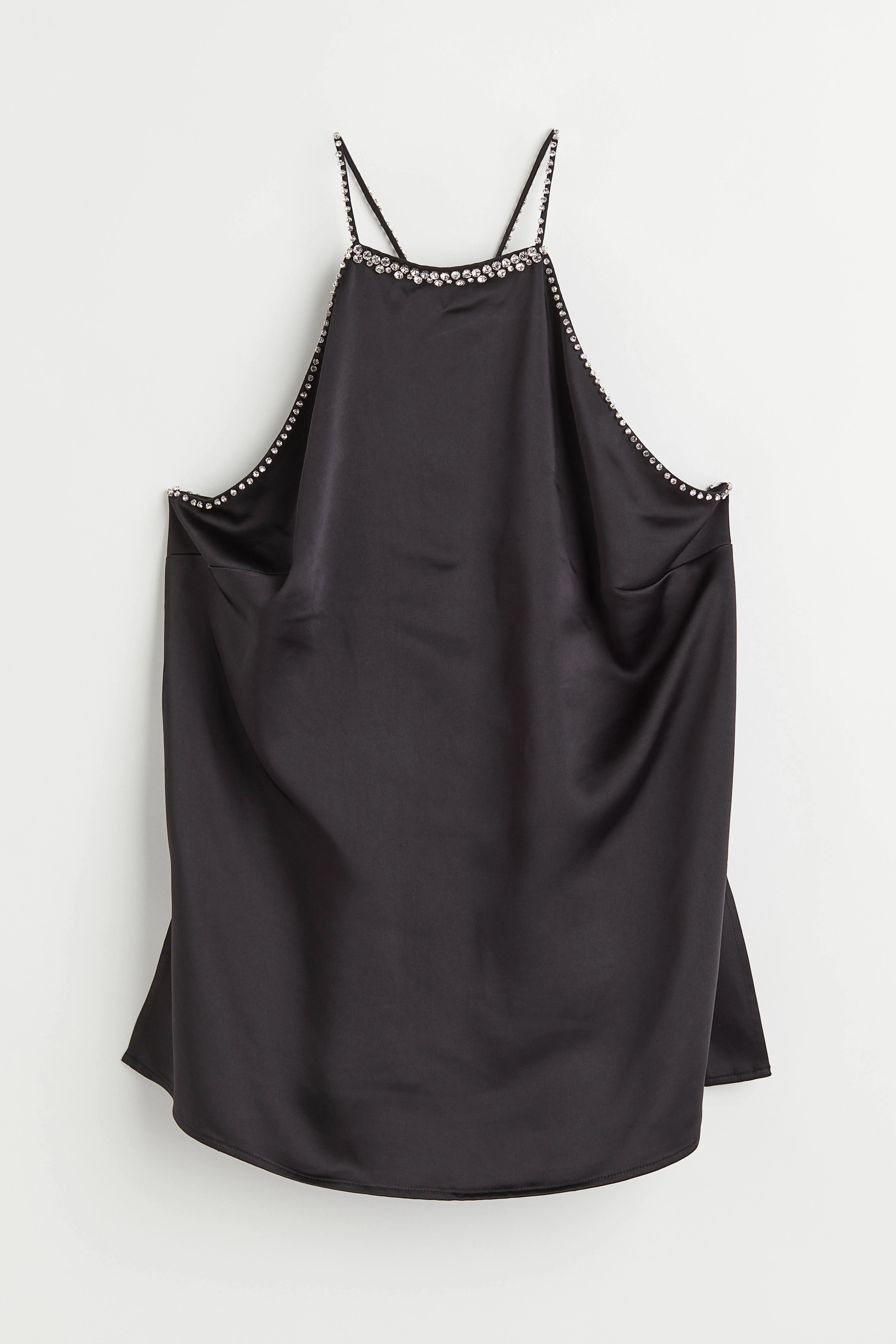 Rhinestone-trimmed satin top - Sleeveless - Regular length - Black - Ladies | H&M GB