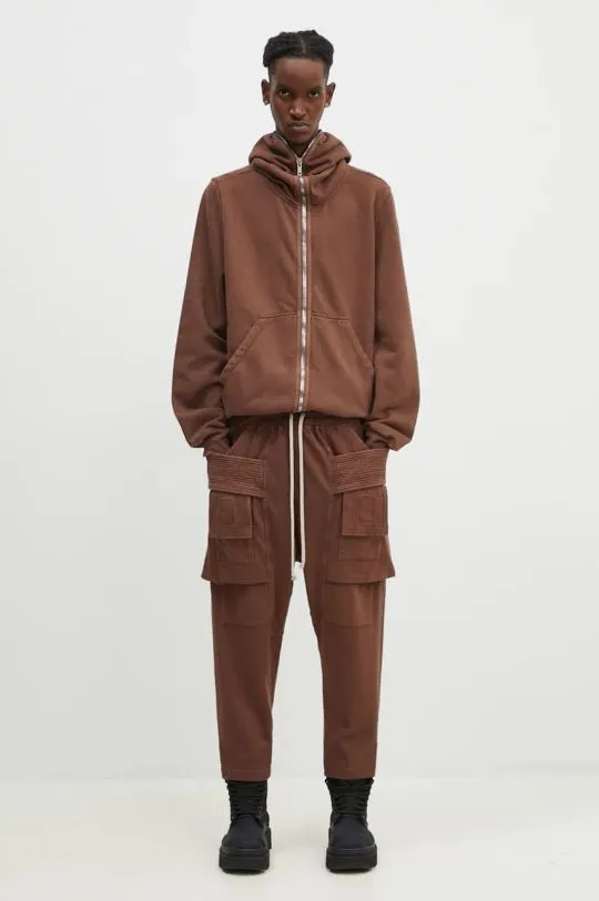 Rick Owens cotton sweatshirt Jumbo Gimp men's brown color hooded smooth DU02D2283.F